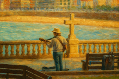 Street Musician by the Sea, Gijon, Spain