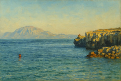 Rocky Tarifa Coast and Distant Mountain, Tarifa, Spain