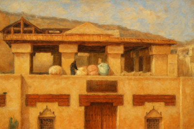 Fes Rooftop Terrace with Pottery, Fes, Morocco