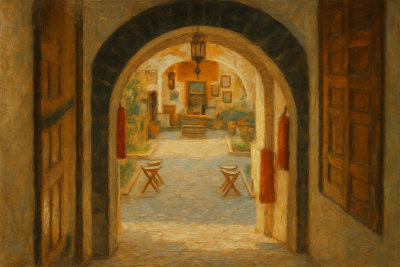 Arched Doorway into a Riad Courtyard, Rabat, Morocco