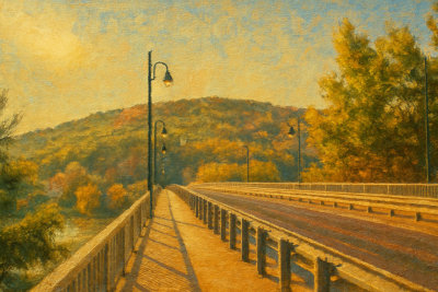 Autumn Bridge and Vineyard Hill, Tokaj, Hungary