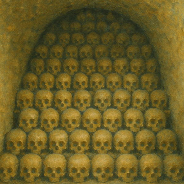 Wall of Skulls in an Ossuary, Brno, Czech Republic