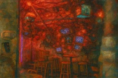 Budapest Ruin Bar in Red Light, Budapest, Hungary