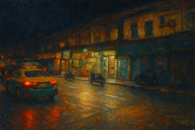 Rainy Bangkok Street at Night, Bangkok, Thailand