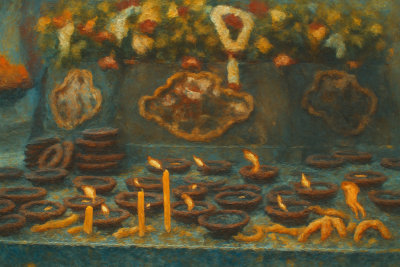 Candle Offerings on a Temple Altar, Chiang Rai, Thailand