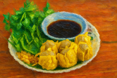Thai Steamed Dumplings with Dipping Sauce, Chiang Rai, Thailand