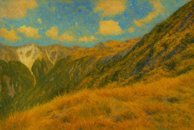 Tussock Ridges and Mountain Valley, Arthur's Pass, New Zealand