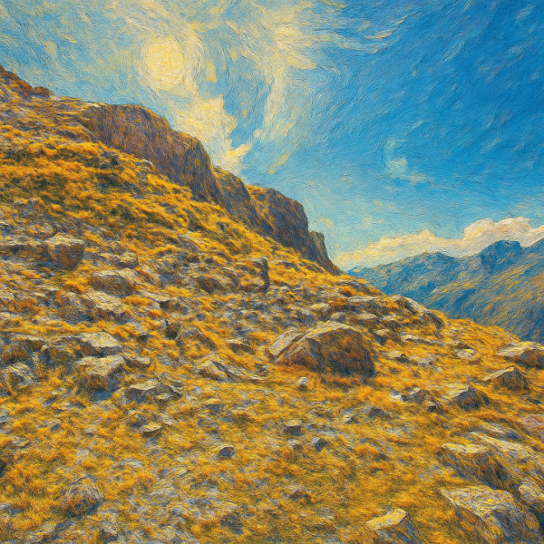 Rocky Alpine Slope in Sunshine, Arthur's Pass, New Zealand