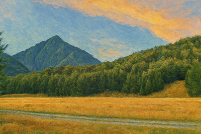 Golden Meadow Below a Green Peak, Arthur's Pass, New Zealand