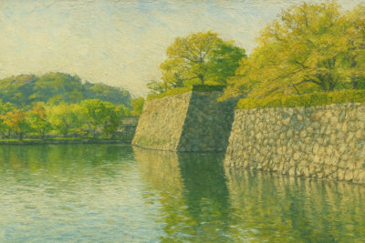 Castle Moat with Stone Walls, Himeji, Japan