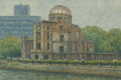Hiroshima A-Bomb Dome by the River, Hiroshima, Japan