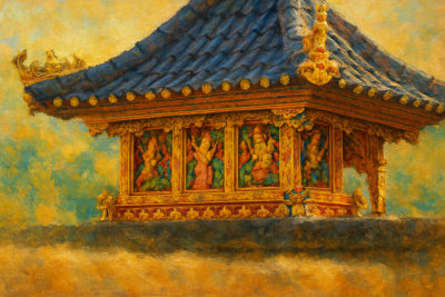 Balinese Shrine with Painted Carvings, Sidemen, Indonesia