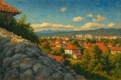 Nikšić Rooftops and Mountains, Niksic, Montenegro