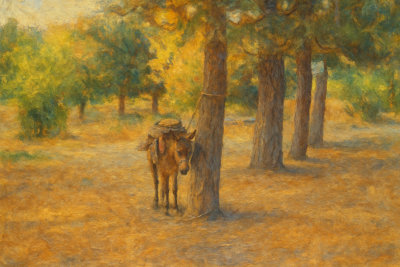 Donkey in a Pine Grove, Korce, Albania