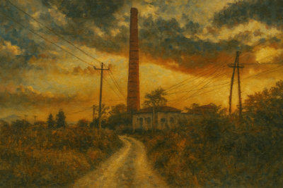 Brick Chimney Under Stormy Sunset, Korce, Albania