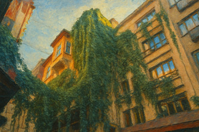 Ivy-Covered Istanbul Courtyard, Istanbul, Turkey