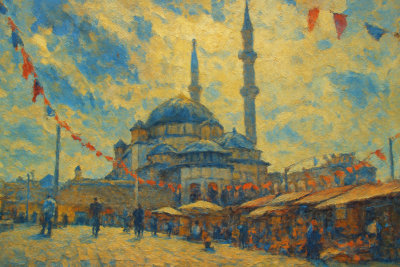 Istanbul Mosque and Market Bunting, Istanbul, Turkey