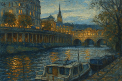 Bath Riverside at Dusk, Bath, England