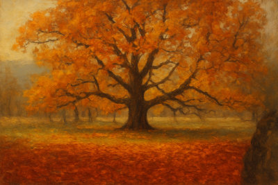 Autumn Oak in Orange Leaves, Castleton, England