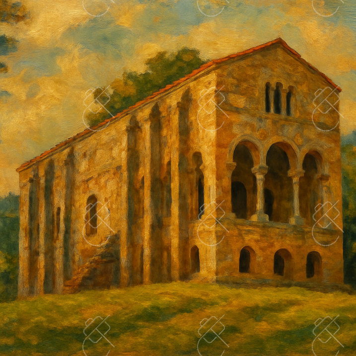 Santa María del Naranco, photographed in Oviedo, Spain
