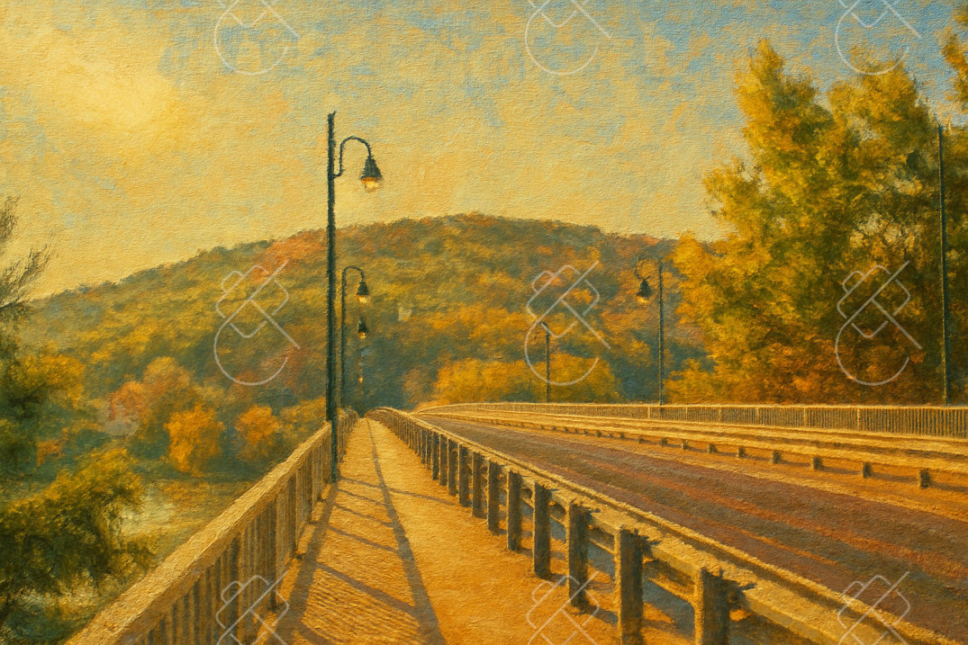 Autumn Bridge and Vineyard Hill, photographed in Tokaj, Hungary