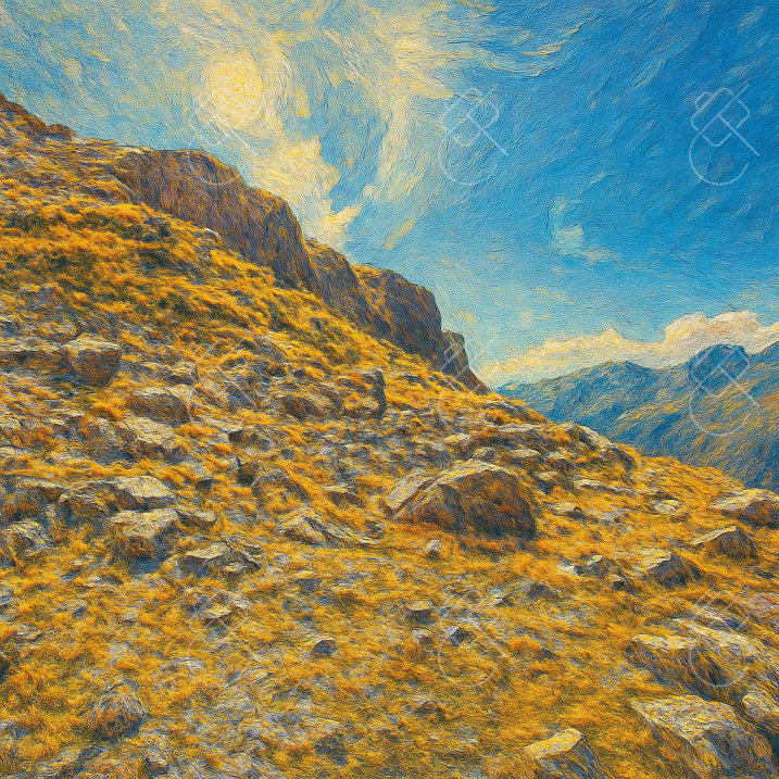 Rocky Alpine Slope in Sunshine, photographed in Arthur's Pass, New Zealand