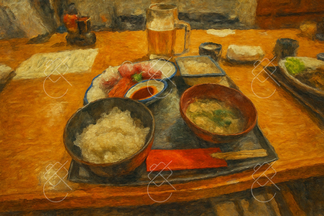 Japanese Set Meal with Beer, photographed in Kanazawa, Japan