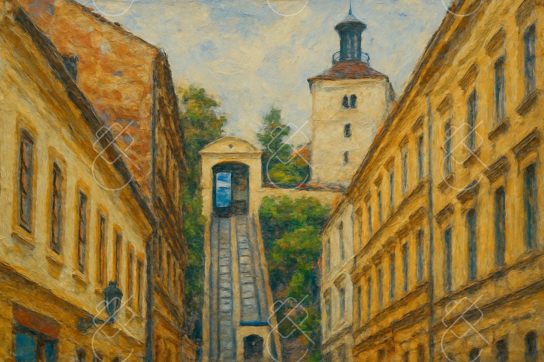 Zagreb Funicular and Lotrščak Tower, photographed in Zagreb, Croatia