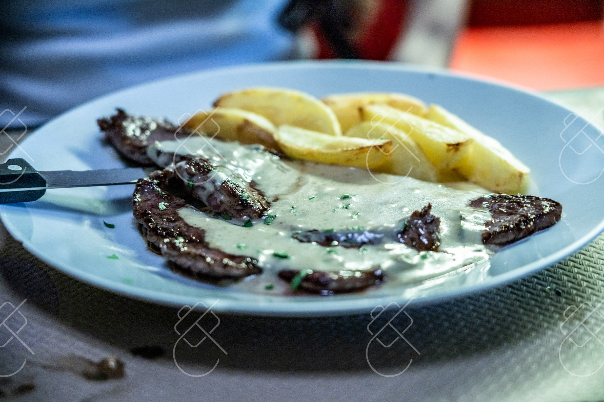 View & buy this print Thin steak in cream sauce — Spain