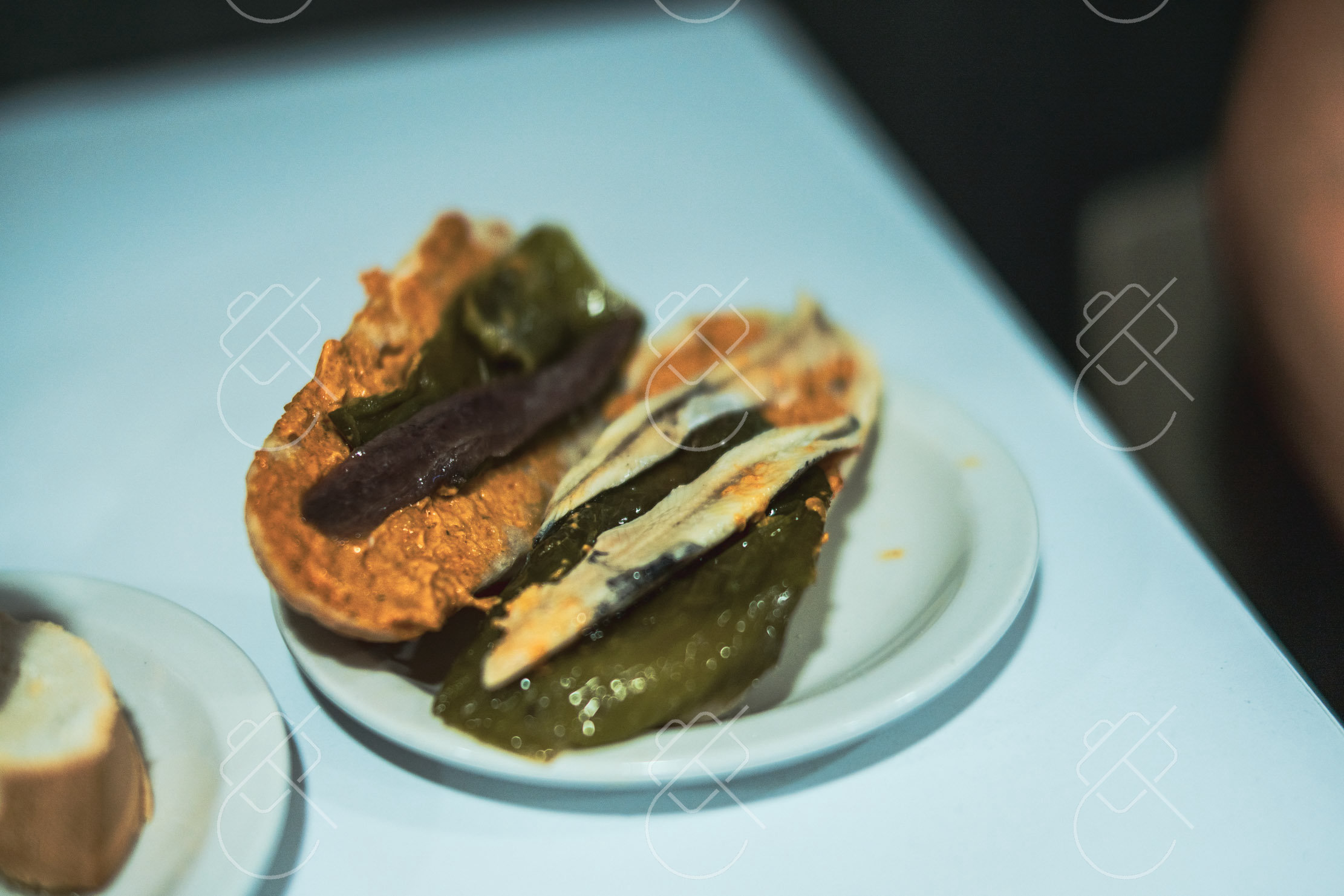 View & buy this print Pintxos: anchovy and piquillo pepper on bread — Spain