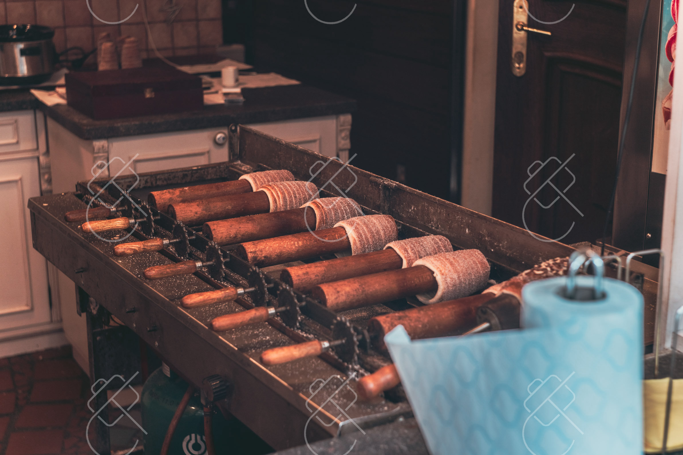 View & buy this print Trdelník (Czech chimney cake) on the grill — Central Europe