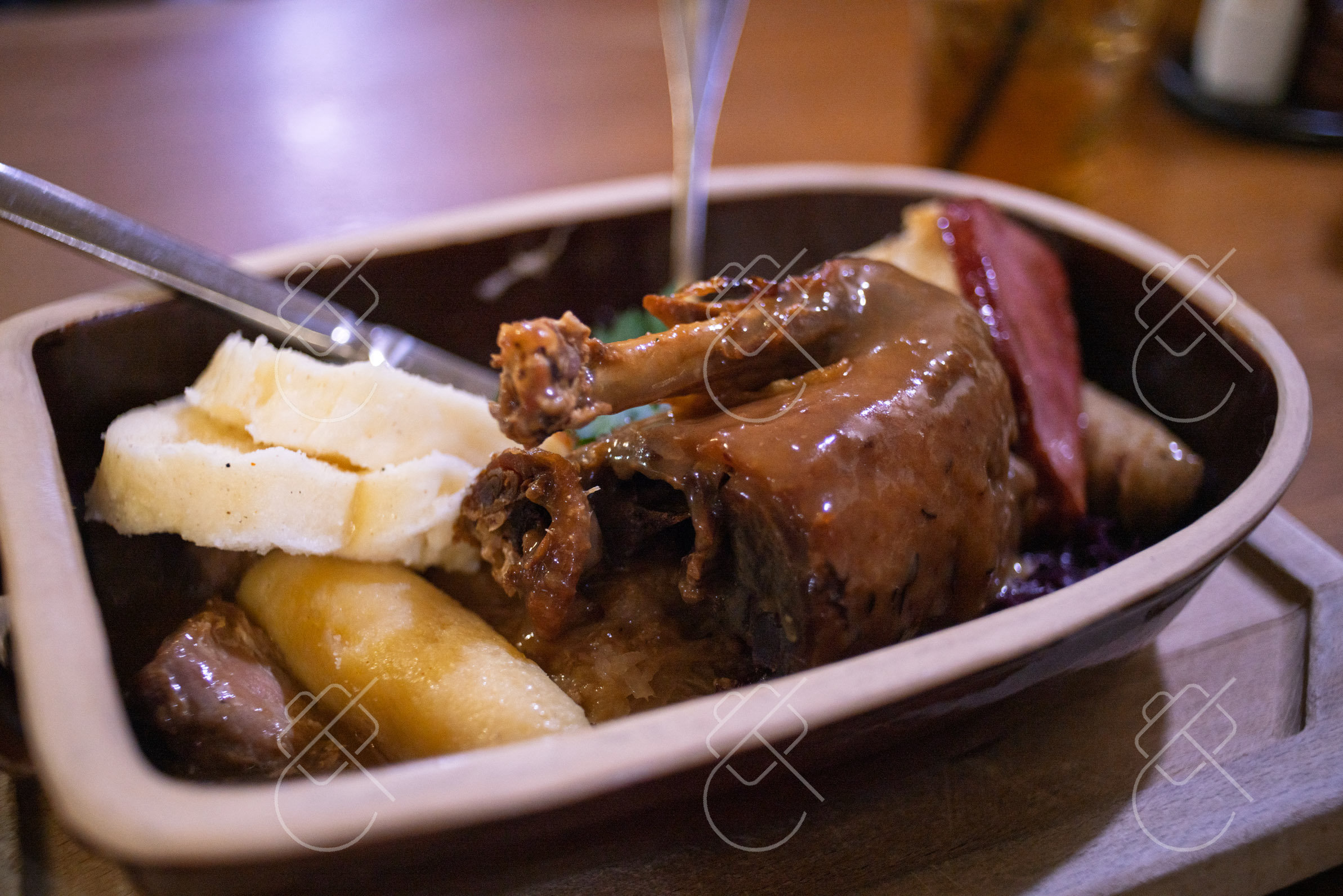View & buy this print Roast duck with bread dumplings and red cabbage — Central Europe