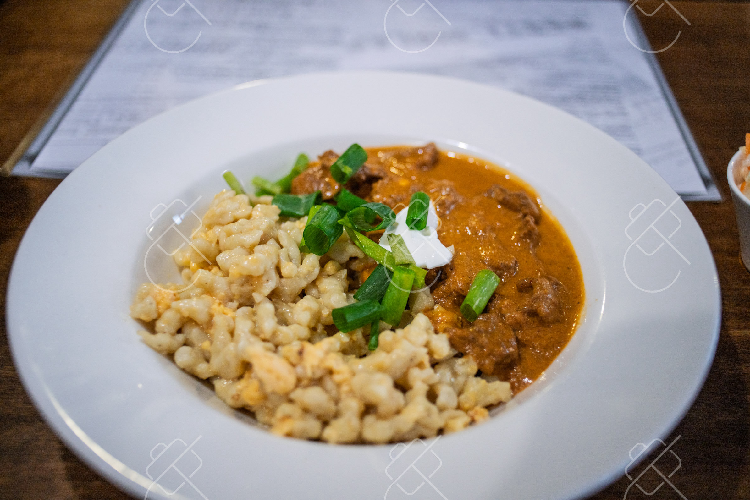 View & buy this print Hungarian paprika stew (pörkölt/gulyás) with pasta — Central Europe