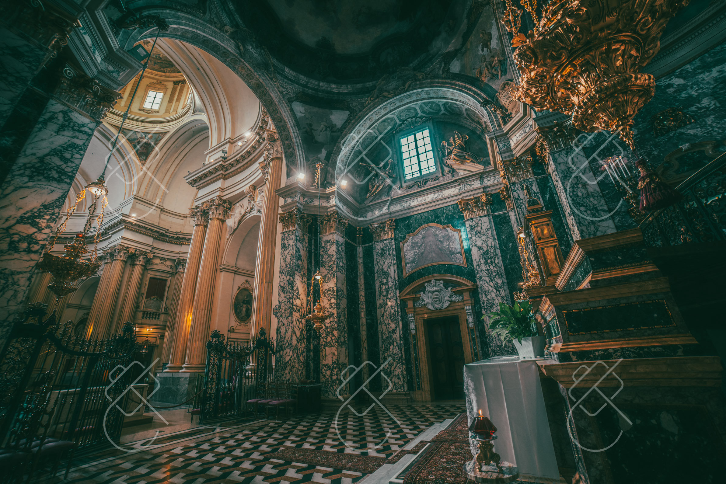 A Baroque church interior in Bologna, July 2023