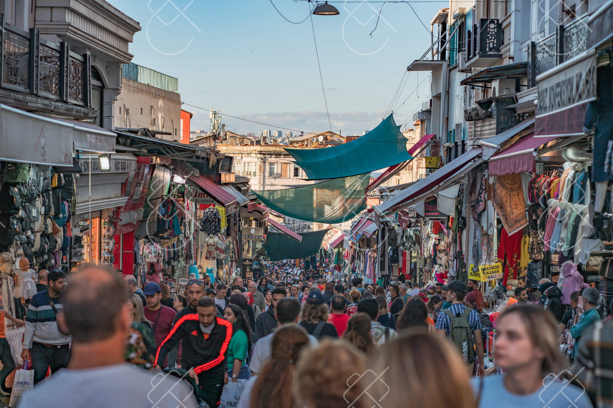 A crowded bazaar street in Istanbul's old city in mid-October 2023